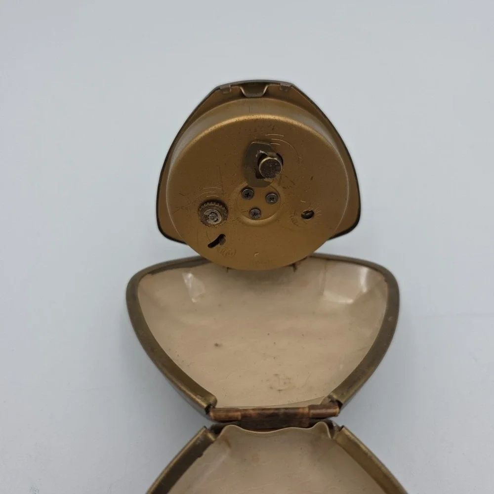 Vintage Triangle Linden Clam Shell Clasp Wind Up  Travel Alarm Clock Japan Brass